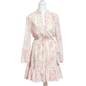 Joie Pink Floral Ruffle Mini Dress Cottagecore Romantic Boho Prairie Size M